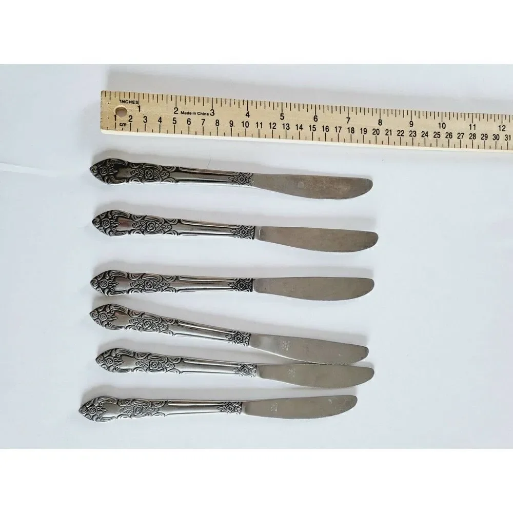 Vintage Ornate Rose Stainless Flatware Knives Lustreware korea